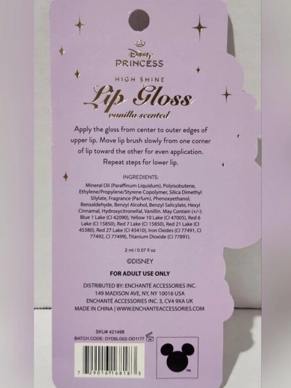 Disney Princess Jasmine-themed Lip Gloss Vanilla Scentef
